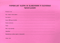 Popisni list slepih in slabovidnih. Splošni podatki.